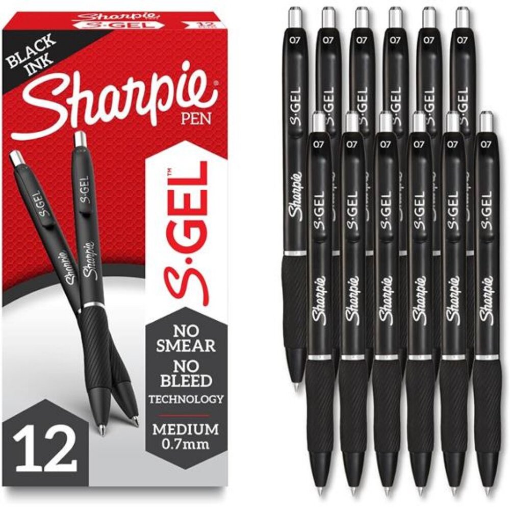Sharpie S-Gel Gel Pens, Black Barrel, Medium Point (0.7mm), Black Gel Ink‎ Pens,